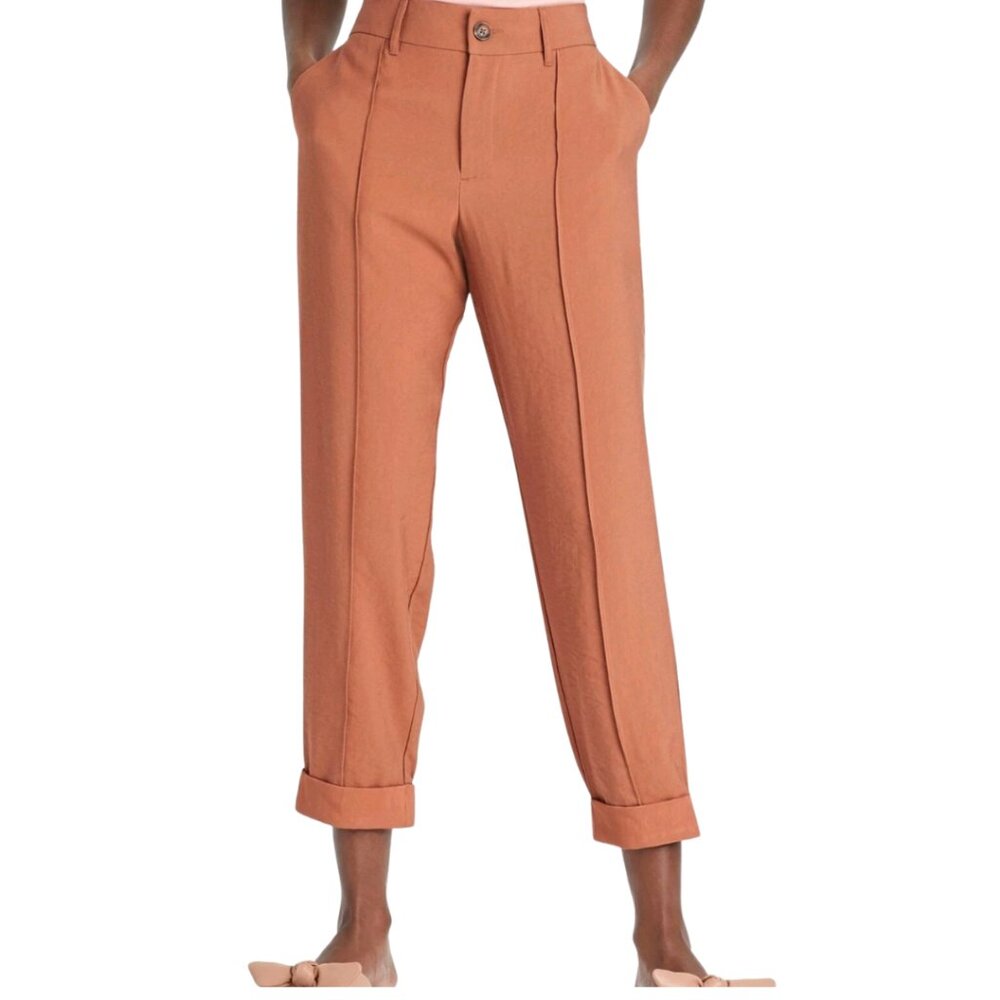 A New Day High-Rise Slim Fit Pintuck Ankle Pants Burnt Orange Size 12